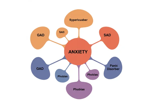 Abstract representation of different types of anxiety disorders.