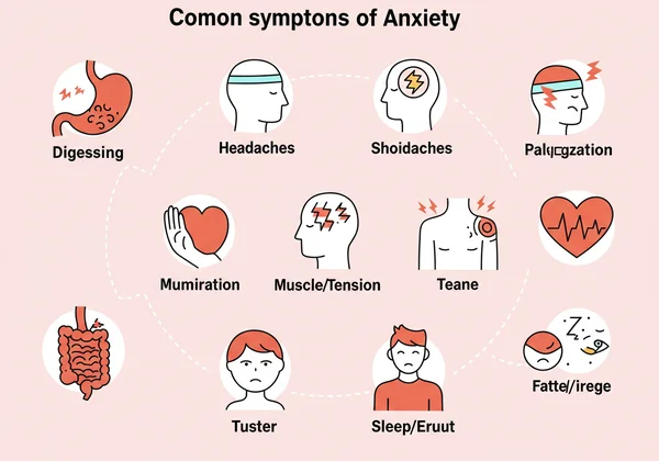 Infographic showing common physical signs of anxiety