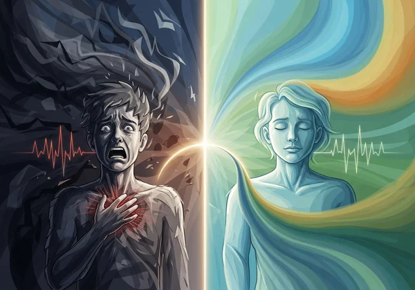 Person feeling overwhelmed, then gaining clarity and control