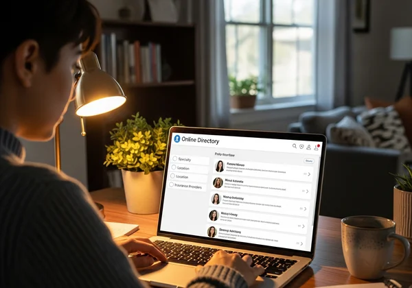 Person searching for therapists on a digital platform.