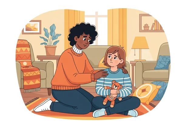 Parent comforting a child struggling with worry