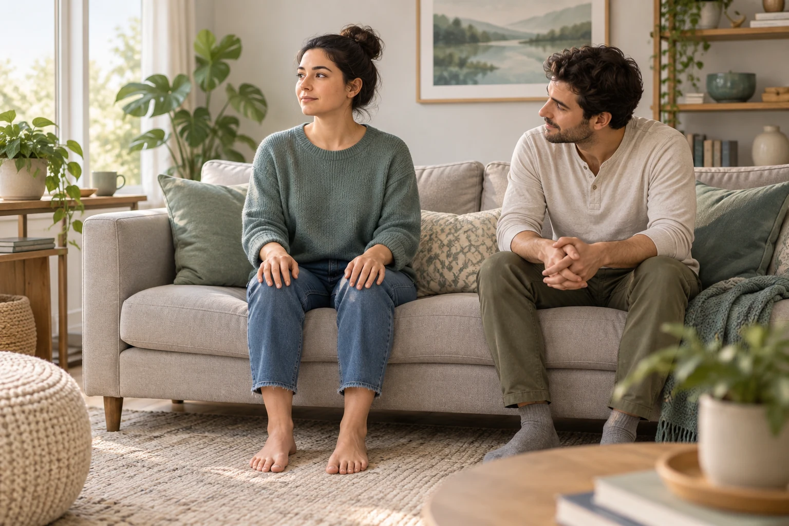 Grounding exercise on a sofa